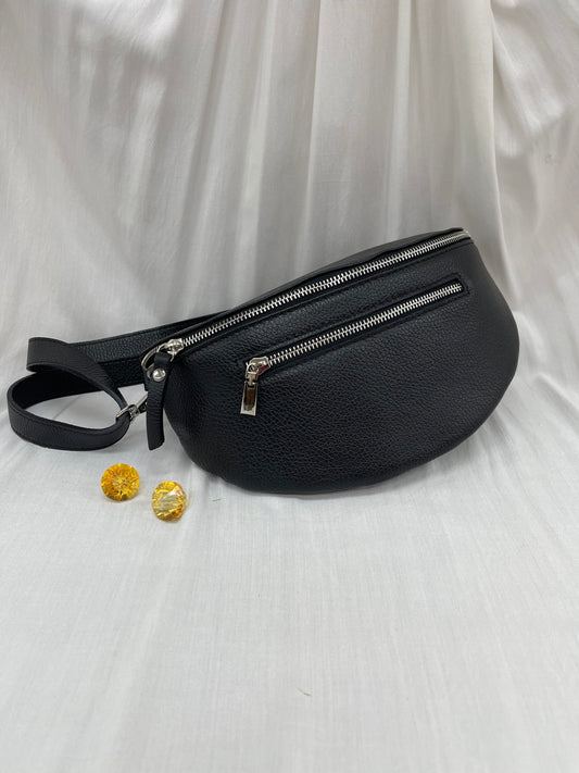 Sac banane noir en cuir grainé - Idéal pour le quotidien